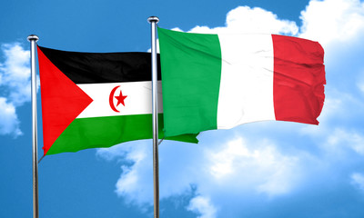 Western sahara flag with Italy flag, 3D rendering