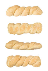Isolated bread knead with sugar and butter on a white background