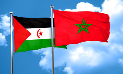 Western sahara flag with Morocco flag, 3D rendering