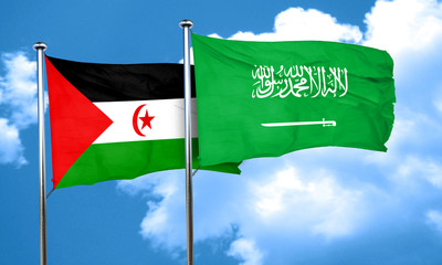 Western sahara flag with Saudi Arabia flag, 3D rendering