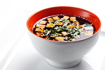  Miso soup isolated in white background 