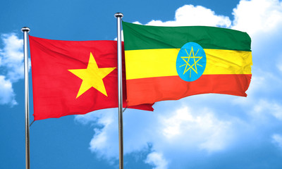 Vietnam flag with Ethiopia flag, 3D rendering