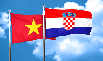 Vietnam flag with Croatia flag, 3D rendering