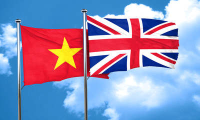 Vietnam flag with Great Britain flag, 3D rendering