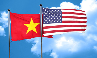 Vietnam flag with American flag, 3D rendering