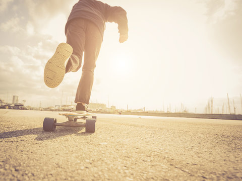 Cool street skateboarder in a urban scene.  