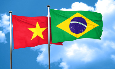 Vietnam flag with Brazil flag, 3D rendering