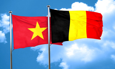 Vietnam flag with Belgium flag, 3D rendering