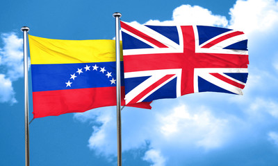 Venezuela flag with Great Britain flag, 3D rendering