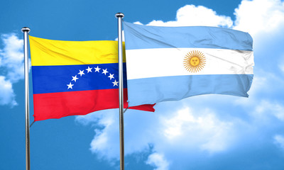 Venezuela flag with Argentine flag, 3D rendering