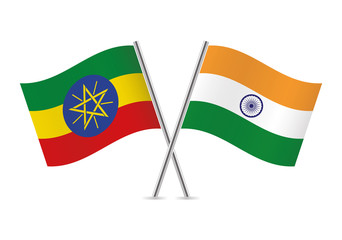 Ethiopian and Indian flags. Vector illustration.