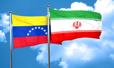 Venezuela flag with Iran flag, 3D rendering