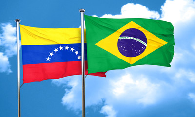 Venezuela flag with Brazil flag, 3D rendering
