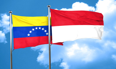 Venezuela flag with Indonesia flag, 3D rendering