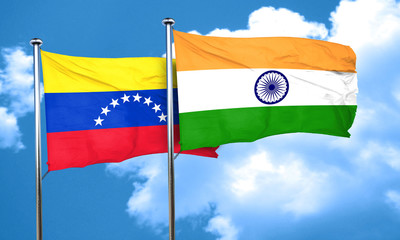 Venezuela flag with India flag, 3D rendering