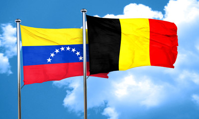 Venezuela flag with Belgium flag, 3D rendering