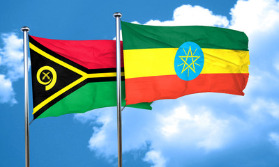 Vanatu flag with Ethiopia flag, 3D rendering