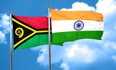 Vanatu flag with India flag, 3D rendering