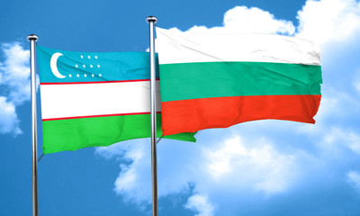 Uzbekistan flag with Bulgaria flag, 3D rendering