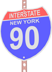 Interstate highway 90 road sign in New York