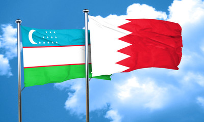 Uzbekistan flag with Bahrain flag, 3D rendering