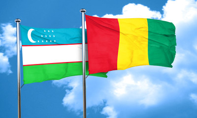 Uzbekistan flag with Guinea flag, 3D rendering