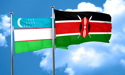 Uzbekistan flag with Kenya flag, 3D rendering