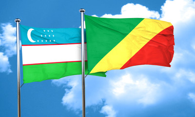 Uzbekistan flag with congo flag, 3D rendering