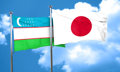 Uzbekistan flag with Japan flag, 3D rendering