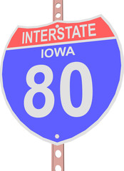 Interstate highway 80 road sign in Iowa