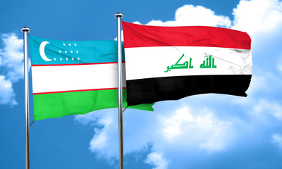 Uzbekistan flag with Iraq flag, 3D rendering