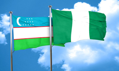 Uzbekistan flag with Nigeria flag, 3D rendering