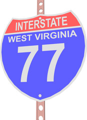 Interstate highway 77 road sign in West Virginia