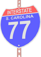 Interstate highway 77 road sign in South Carolina