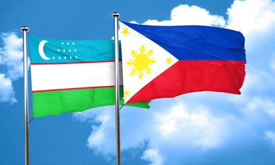 Uzbekistan flag with Philippines flag, 3D rendering
