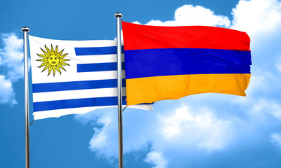 Uruguay flag with Armenia flag, 3D rendering
