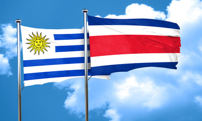 Uruguay flag with Costa Rica flag, 3D rendering