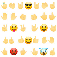 Set of hands icons and symbols. Emoji hand icons vector illustration. 