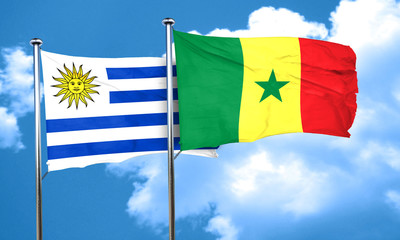 Uruguay flag with Senegal flag, 3D rendering