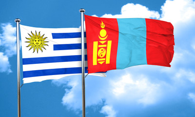 Uruguay flag with Mongolia flag, 3D rendering
