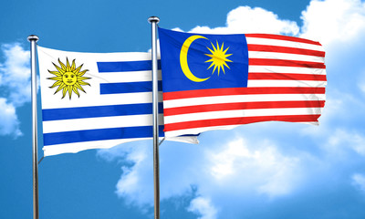 Uruguay flag with Malaysia flag, 3D rendering