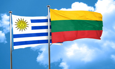 Uruguay flag with Lithuania flag, 3D rendering
