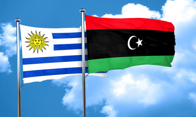 Uruguay flag with Libya flag, 3D rendering