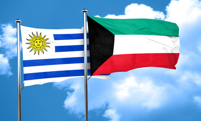 Uruguay flag with Kuwait flag, 3D rendering