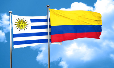Uruguay flag with Colombia flag, 3D rendering