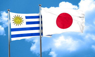 Uruguay flag with Japan flag, 3D rendering