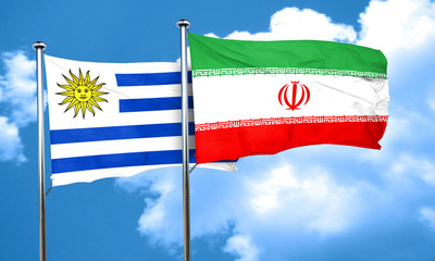 Uruguay flag with Iran flag, 3D rendering