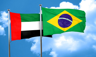 uae flag with Brazil flag, 3D rendering