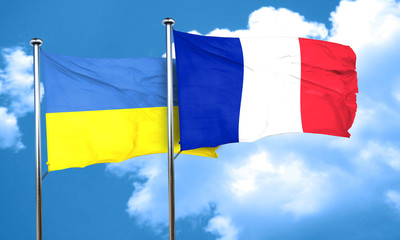 Ukraine flag with France flag, 3D rendering