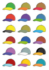Two-colored baseball caps icons